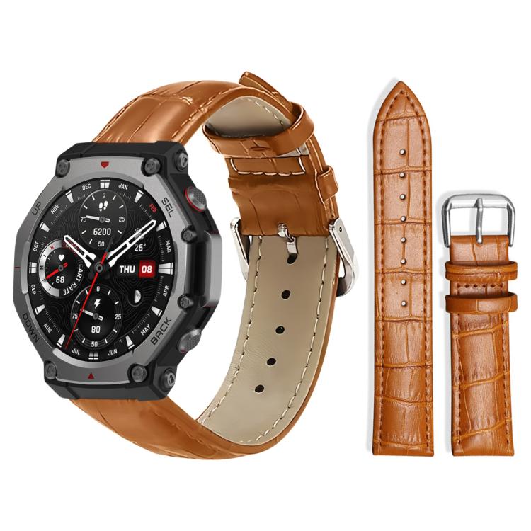 Bracelet de montre en cuir à boucle ardillon xDfind, texture bambou, For Amazfit T-Rex3 22mm