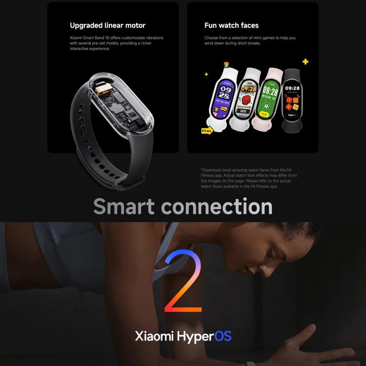 Bracelet connecté Xiaomi Smart Band 10 d'origine, écran AMOLED de 1,72 pouce, étanche jusqu'à 5 ATM, compatible avec la mesure de l'oxygène sanguin et de la fréquence cardiaque., Smart Band 10 Black