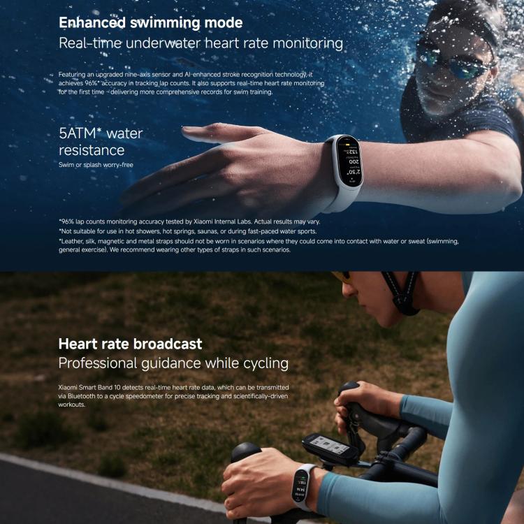 Bracelet connecté Xiaomi Smart Band 10 d'origine, écran AMOLED de 1,72 pouce, étanche jusqu'à 5 ATM, compatible avec la mesure de l'oxygène sanguin et de la fréquence cardiaque., Smart Band 10 Black