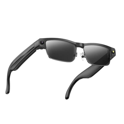 Lunettes intelligentes L802 avec caméra HD 8 MP, enregistrement vidéo, transmission WiFi, assistant vocal intelligent et casque audio connecté.