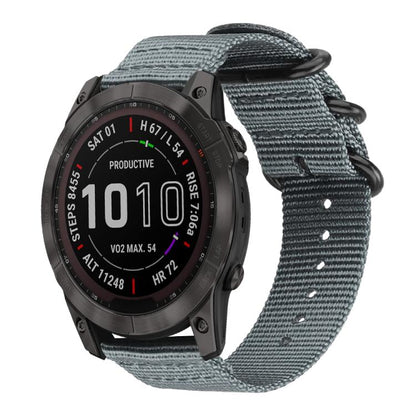 Bracelet de montre en nylon et toile xDfind avec boucle à anneau, For Garmin Fenix 8/7X/6X/5X 26mm, For Garmin Fenix 8/7/6/5 22mm, For Garmin Forerunner 235/220/620/630, For Garmin Forerunner 35 / 30 / 35J