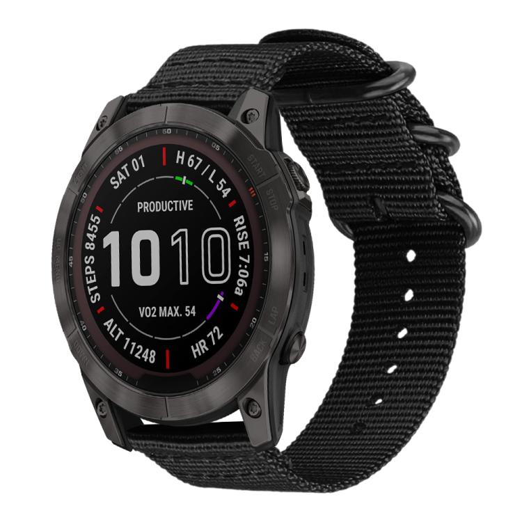 Bracelet de montre en nylon et toile xDfind avec boucle à anneau, For Garmin Fenix 8/7X/6X/5X 26mm, For Garmin Fenix 8/7/6/5 22mm, For Garmin Forerunner 235/220/620/630, For Garmin Forerunner 35 / 30 / 35J
