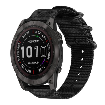 Bracelet de montre en nylon et toile xDfind avec boucle à anneau, For Garmin Fenix 8/7X/6X/5X 26mm, For Garmin Fenix 8/7/6/5 22mm, For Garmin Forerunner 235/220/620/630, For Garmin Forerunner 35 / 30 / 35J