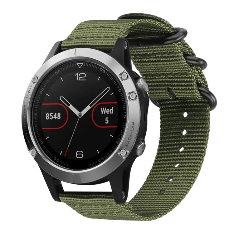 Bracelet de montre en nylon et toile xDfind avec boucle à anneau, For Garmin Fenix 8/7X/6X/5X 26mm, For Garmin Fenix 8/7/6/5 22mm, For Garmin Forerunner 235/220/620/630, For Garmin Forerunner 35 / 30 / 35J