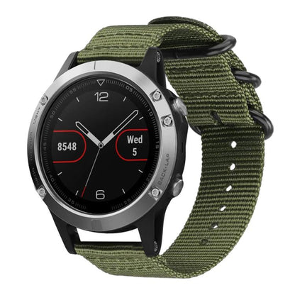 Bracelet de montre en nylon et toile xDfind avec boucle à anneau, For Garmin Fenix 8/7X/6X/5X 26mm, For Garmin Fenix 8/7/6/5 22mm, For Garmin Forerunner 235/220/620/630, For Garmin Forerunner 35 / 30 / 35J
