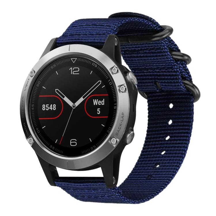 Bracelet de montre en nylon et toile xDfind avec boucle à anneau, For Garmin Fenix 8/7X/6X/5X 26mm, For Garmin Fenix 8/7/6/5 22mm, For Garmin Forerunner 235/220/620/630, For Garmin Forerunner 35 / 30 / 35J