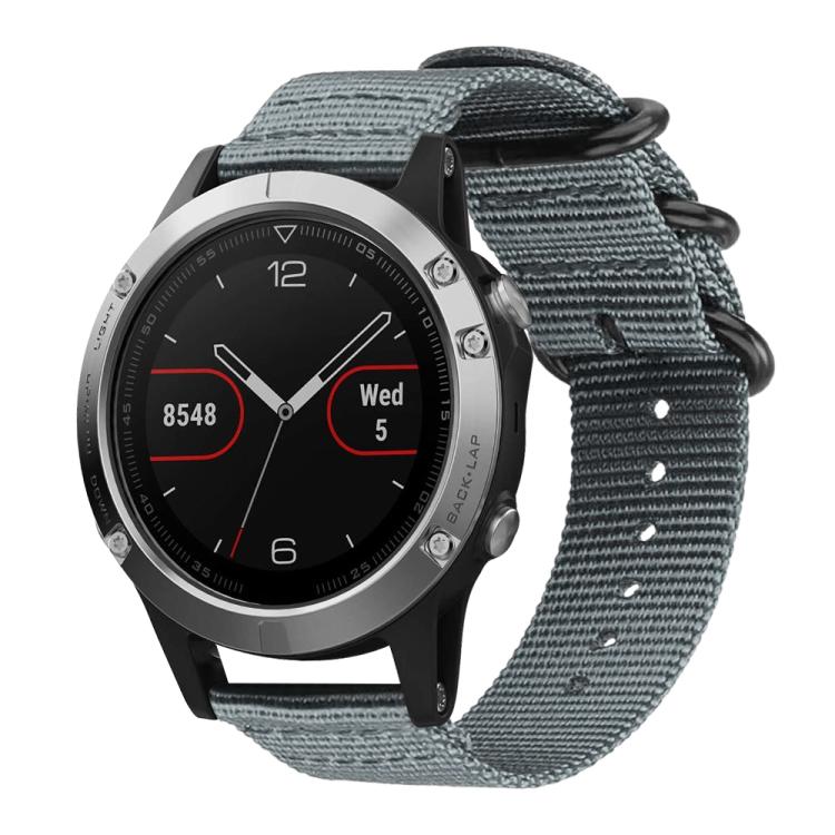 Bracelet de montre en nylon et toile xDfind avec boucle à anneau, For Garmin Fenix 8/7X/6X/5X 26mm, For Garmin Fenix 8/7/6/5 22mm, For Garmin Forerunner 235/220/620/630, For Garmin Forerunner 35 / 30 / 35J