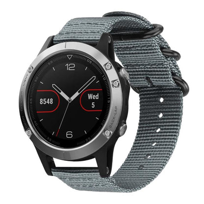 Bracelet de montre en nylon et toile xDfind avec boucle à anneau, For Garmin Fenix 8/7X/6X/5X 26mm, For Garmin Fenix 8/7/6/5 22mm, For Garmin Forerunner 235/220/620/630, For Garmin Forerunner 35 / 30 / 35J