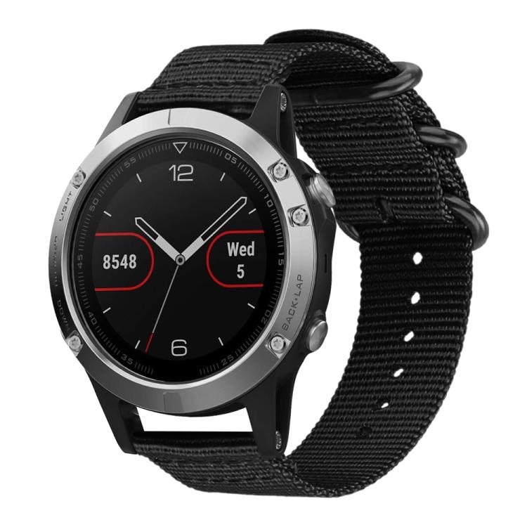 Bracelet de montre en nylon et toile xDfind avec boucle à anneau, For Garmin Fenix 8/7X/6X/5X 26mm, For Garmin Fenix 8/7/6/5 22mm, For Garmin Forerunner 235/220/620/630, For Garmin Forerunner 35 / 30 / 35J