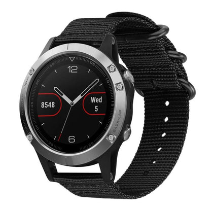 Bracelet de montre en nylon et toile xDfind avec boucle à anneau, For Garmin Fenix 8/7X/6X/5X 26mm, For Garmin Fenix 8/7/6/5 22mm, For Garmin Forerunner 235/220/620/630, For Garmin Forerunner 35 / 30 / 35J
