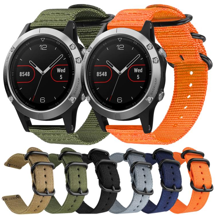 Bracelet de montre en nylon et toile xDfind avec boucle à anneau, For Garmin Fenix 8/7X/6X/5X 26mm, For Garmin Fenix 8/7/6/5 22mm, For Garmin Forerunner 235/220/620/630, For Garmin Forerunner 35 / 30 / 35J