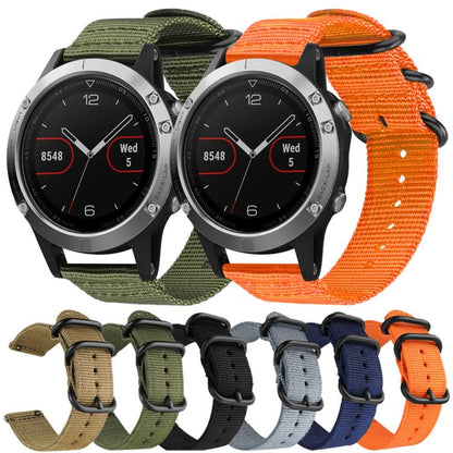 Bracelet de montre en nylon et toile xDfind avec boucle à anneau, For Garmin Fenix 8/7X/6X/5X 26mm, For Garmin Fenix 8/7/6/5 22mm, For Garmin Forerunner 235/220/620/630, For Garmin Forerunner 35 / 30 / 35J