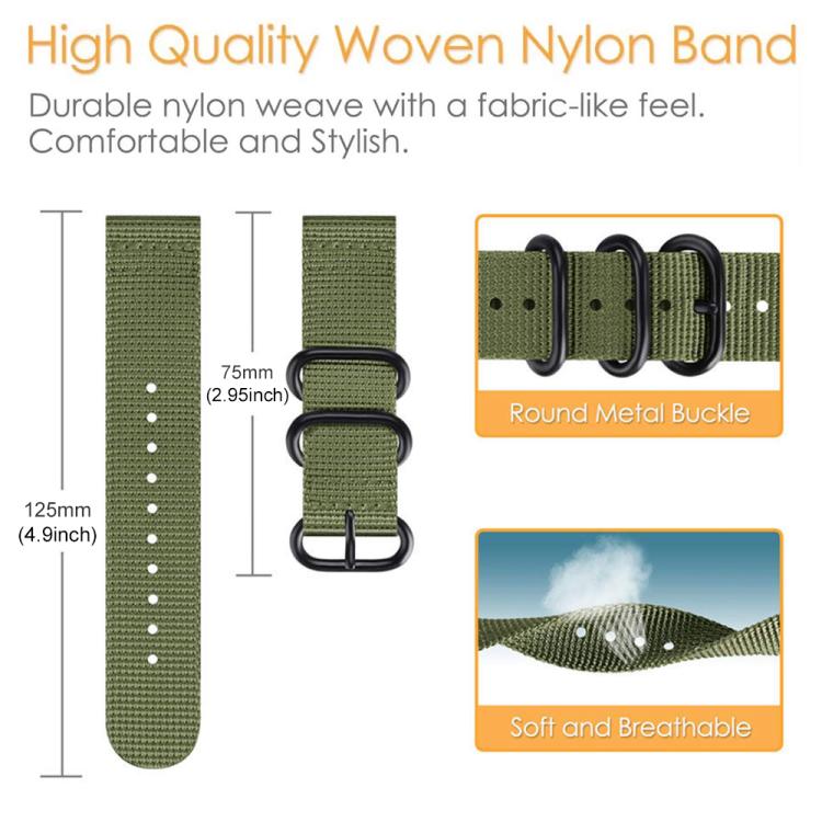 Bracelet de montre en nylon et toile xDfind avec boucle à anneau, For Garmin Fenix 8/7X/6X/5X 26mm, For Garmin Fenix 8/7/6/5 22mm, For Garmin Forerunner 235/220/620/630, For Garmin Forerunner 35 / 30 / 35J