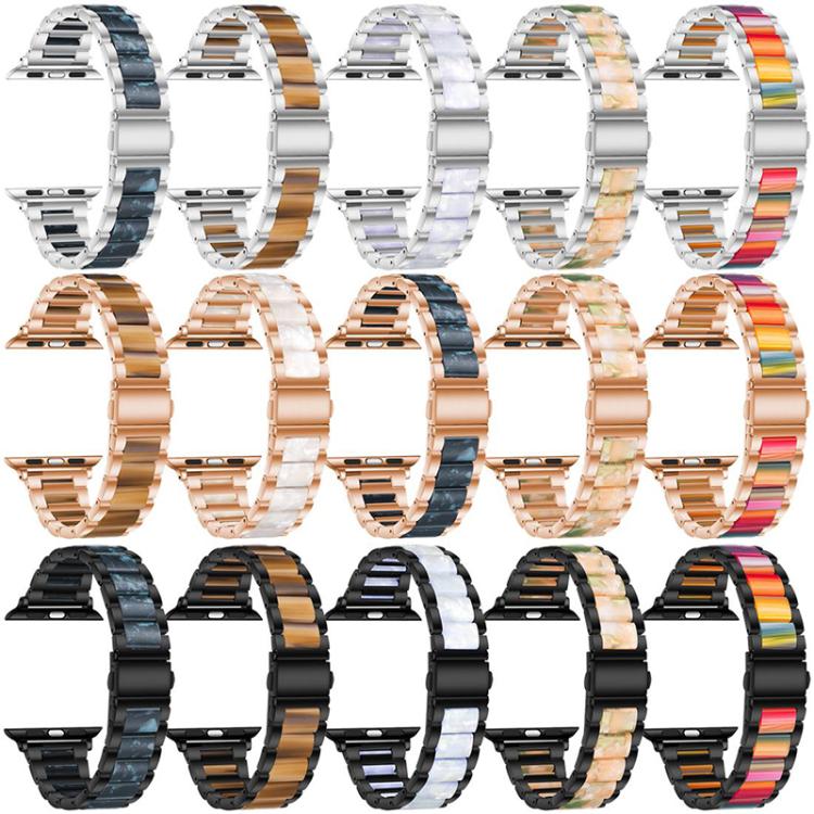 Bracelet de montre xDfind à trois perles en résine et métal, For Apple Watch 42 / 44 / 45 / 46 / 49mm, For Apple Watch 38 / 40 / 41 / S10 42mm