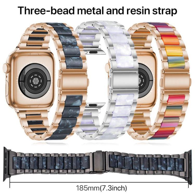 Bracelet de montre xDfind à trois perles en résine et métal, For Apple Watch 42 / 44 / 45 / 46 / 49mm, For Apple Watch 38 / 40 / 41 / S10 42mm
