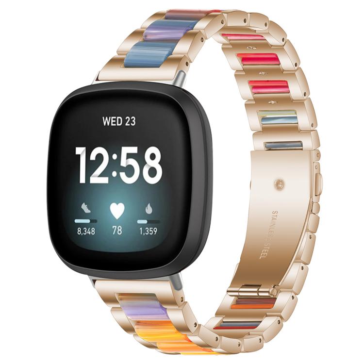 Bracelet de montre xDfind à trois perles en résine et métal, For Fitbit Versa 4 / 3 / Sense 2 / Sense