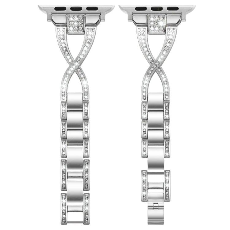 Bracelet de montre en métal xDfind à une rangée de diamants en forme de X, For Apple Watch 42 / 44 / 45 / 46 / 49mm, For Apple Watch 38 / 40 / 41 / S10 42mm