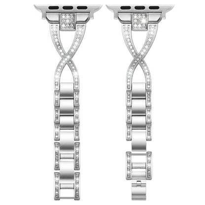 Bracelet de montre en métal xDfind à une rangée de diamants en forme de X, For Apple Watch 42 / 44 / 45 / 46 / 49mm, For Apple Watch 38 / 40 / 41 / S10 42mm
