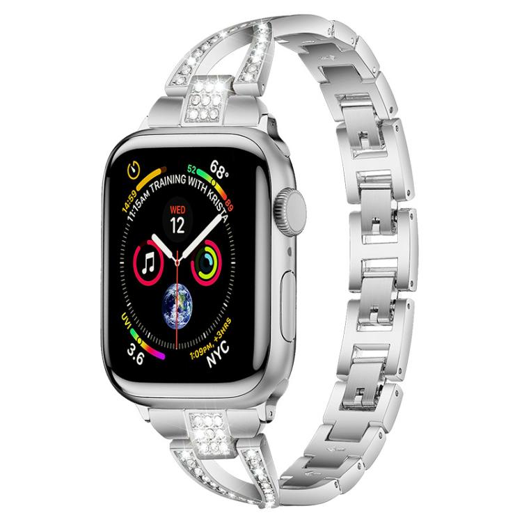 Bracelet de montre en métal xDfind à une rangée de diamants en forme de X, For Apple Watch 42 / 44 / 45 / 46 / 49mm, For Apple Watch 38 / 40 / 41 / S10 42mm