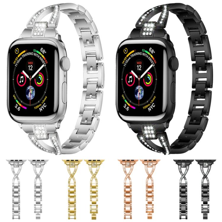 Bracelet de montre en métal xDfind à une rangée de diamants en forme de X, For Apple Watch 42 / 44 / 45 / 46 / 49mm, For Apple Watch 38 / 40 / 41 / S10 42mm