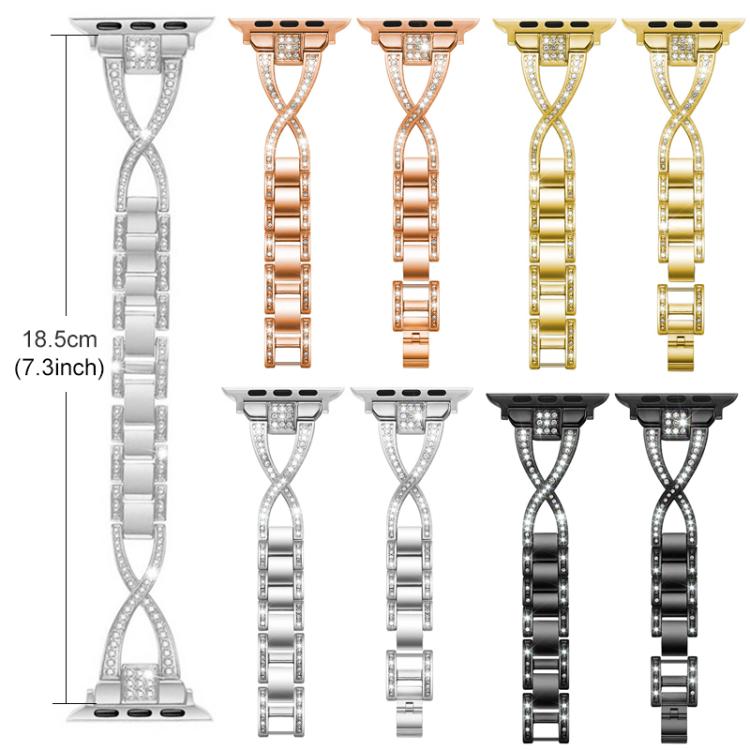 Bracelet de montre en métal xDfind à une rangée de diamants en forme de X, For Apple Watch 42 / 44 / 45 / 46 / 49mm, For Apple Watch 38 / 40 / 41 / S10 42mm
