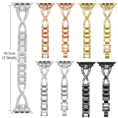 Bracelet de montre en métal xDfind à une rangée de diamants en forme de X, For Apple Watch 42 / 44 / 45 / 46 / 49mm, For Apple Watch 38 / 40 / 41 / S10 42mm