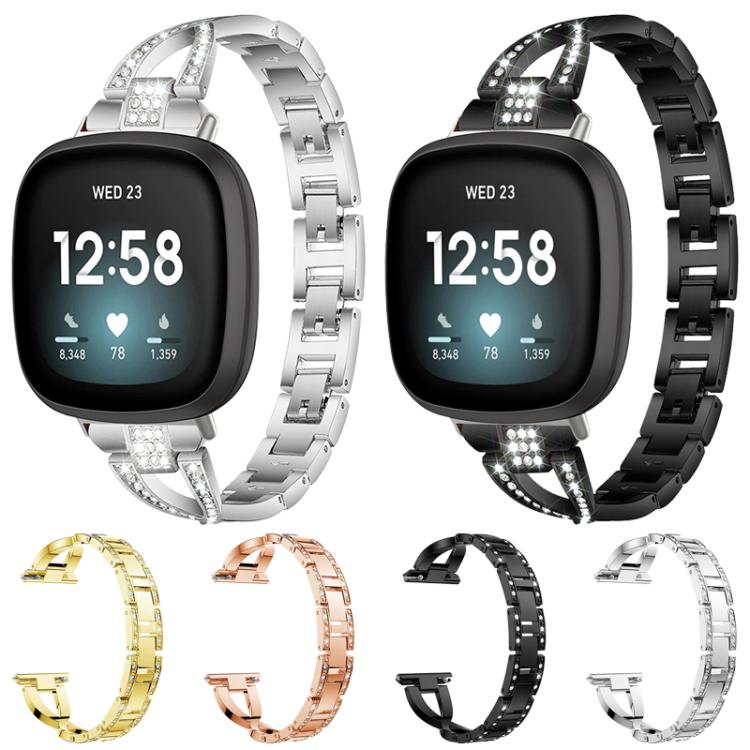 Bracelet de montre en métal xDfind à une rangée de diamants en forme de X, For Fitbit Versa 4 / 3 / Sense 2 / Sense