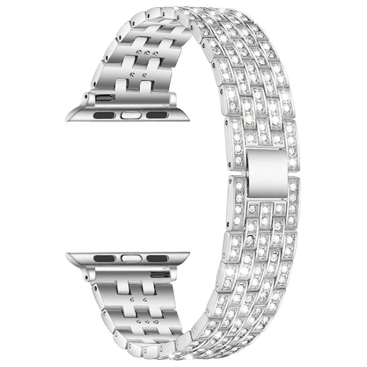 Bracelet de montre xDfind à cinq perles entièrement serti de diamants, For Apple Watch 42 / 44 / 45 / 46 / 49mm, For Apple Watch 38 / 40 / 41 / S10 42mm