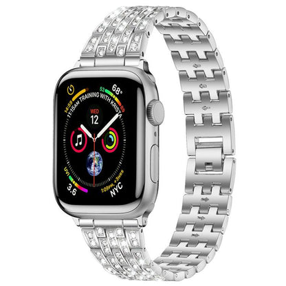 Bracelet de montre xDfind à cinq perles entièrement serti de diamants, For Apple Watch 42 / 44 / 45 / 46 / 49mm, For Apple Watch 38 / 40 / 41 / S10 42mm