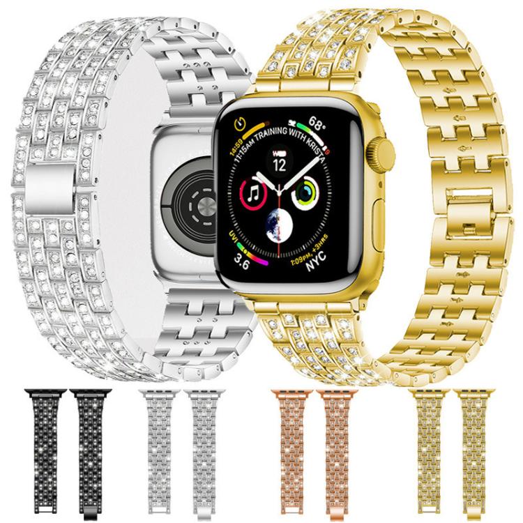 Bracelet de montre xDfind à cinq perles entièrement serti de diamants, For Apple Watch 42 / 44 / 45 / 46 / 49mm, For Apple Watch 38 / 40 / 41 / S10 42mm