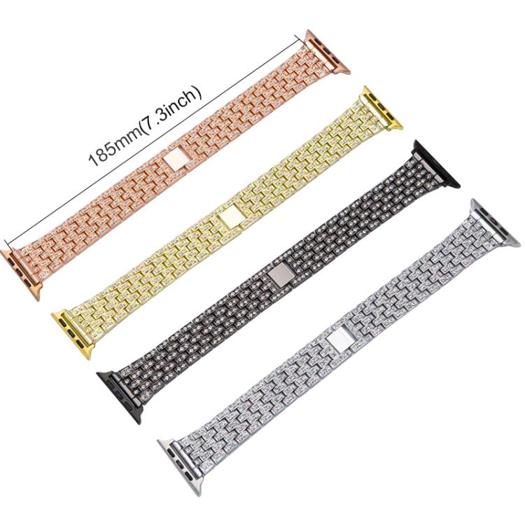 Bracelet de montre xDfind à cinq perles entièrement serti de diamants, For Apple Watch 42 / 44 / 45 / 46 / 49mm, For Apple Watch 38 / 40 / 41 / S10 42mm