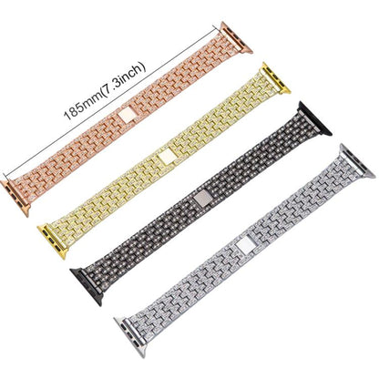 Bracelet de montre xDfind à cinq perles entièrement serti de diamants, For Apple Watch 42 / 44 / 45 / 46 / 49mm, For Apple Watch 38 / 40 / 41 / S10 42mm