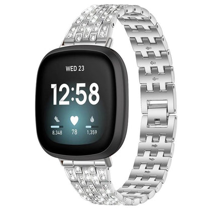Bracelet de montre xDfind à cinq perles entièrement serti de diamants, For Fitbit Versa 4 / 3 / Sense 2 / Sense