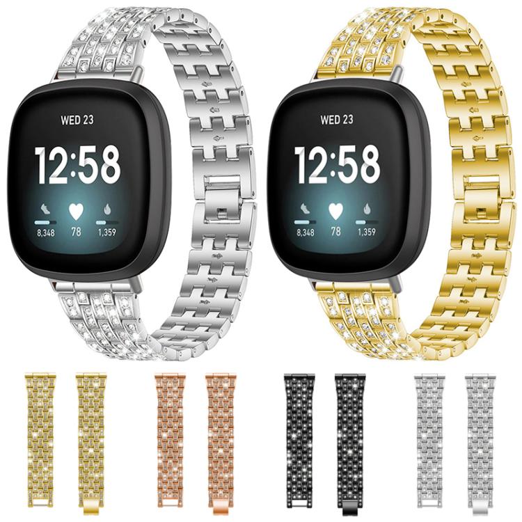 Bracelet de montre xDfind à cinq perles entièrement serti de diamants, For Fitbit Versa 4 / 3 / Sense 2 / Sense