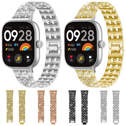 Bracelet de montre xDfind à cinq perles entièrement serti de diamants, For Xiaomi Band 9 Pro/8 Pro/Redmi Watch6/5/4