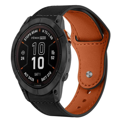 Bracelet de montre en cuir véritable à boucle rivetée xDfind, For Garmin Fenix 8/7X/6X/5X 26mm