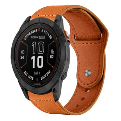Bracelet de montre en cuir véritable à boucle rivetée xDfind, For Garmin Fenix 8/7X/6X/5X 26mm