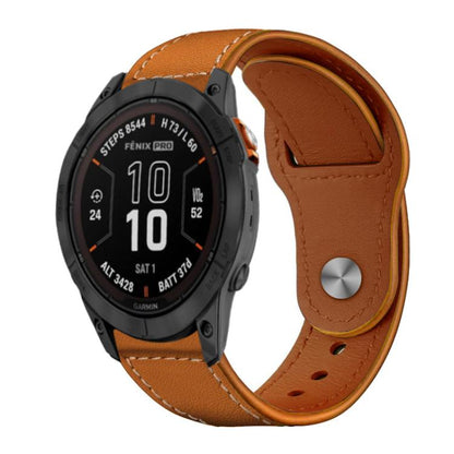 Bracelet de montre en cuir véritable à boucle rivetée xDfind, For Garmin Fenix 8/7X/6X/5X 26mm