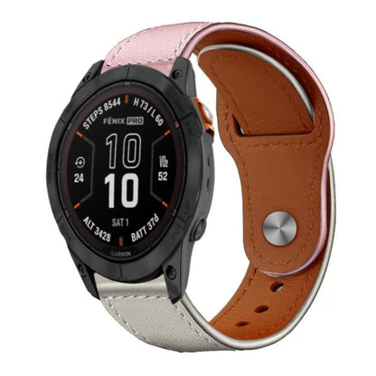 Bracelet de montre en cuir véritable à boucle rivetée xDfind, For Garmin Fenix 8/7X/6X/5X 26mm