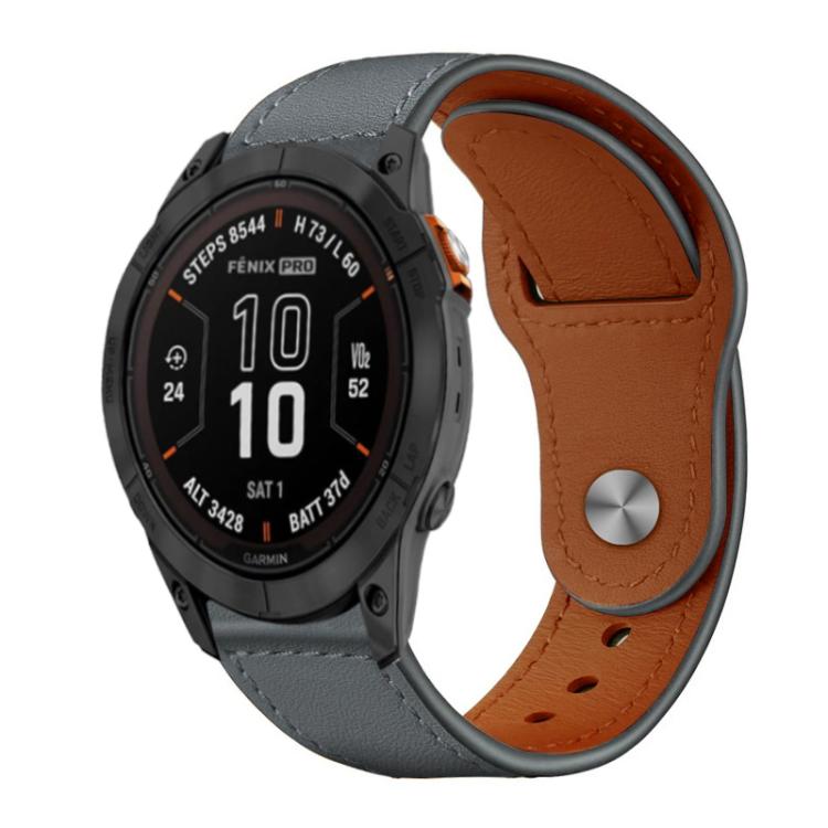 Bracelet de montre en cuir véritable à boucle rivetée xDfind, For Garmin Fenix 8/7X/6X/5X 26mm
