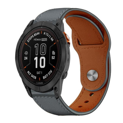 Bracelet de montre en cuir véritable à boucle rivetée xDfind, For Garmin Fenix 8/7X/6X/5X 26mm