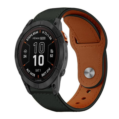 Bracelet de montre en cuir véritable à boucle rivetée xDfind, For Garmin Fenix 8/7X/6X/5X 26mm