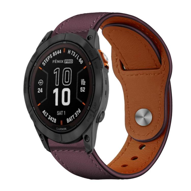 Bracelet de montre en cuir véritable à boucle rivetée xDfind, For Garmin Fenix 8/7X/6X/5X 26mm