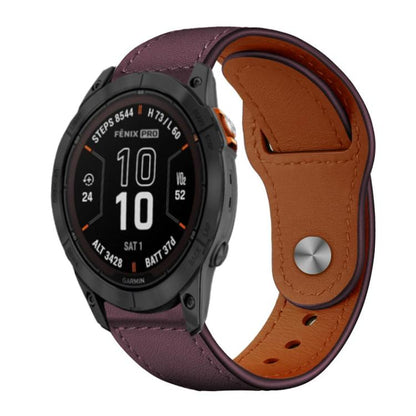 Bracelet de montre en cuir véritable à boucle rivetée xDfind, For Garmin Fenix 8/7X/6X/5X 26mm
