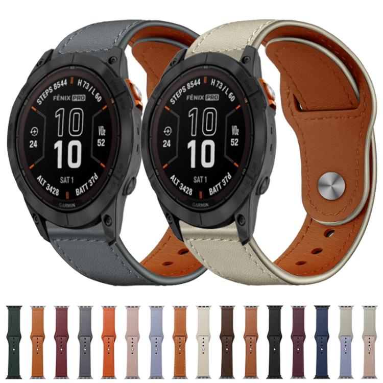 Bracelet de montre en cuir véritable à boucle rivetée xDfind, For Garmin Fenix 8/7X/6X/5X 26mm