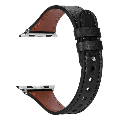 Bracelet de montre xDfind en cuir véritable à double anneau et rivet simple, For Apple Watch 42 / 44 / 45 / 46 / 49mm, For Apple Watch 38 / 40 / 41 / S10 42mm