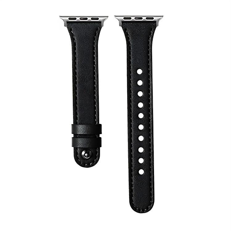 Bracelet de montre xDfind en cuir véritable à double anneau et rivet simple, For Apple Watch 42 / 44 / 45 / 46 / 49mm, For Apple Watch 38 / 40 / 41 / S10 42mm