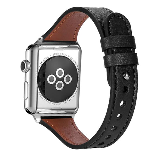 Bracelet de montre xDfind en cuir véritable à double anneau et rivet simple, For Apple Watch 42 / 44 / 45 / 46 / 49mm, For Apple Watch 38 / 40 / 41 / S10 42mm