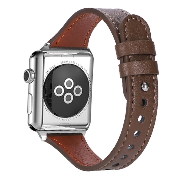 Bracelet de montre xDfind en cuir véritable à double anneau et rivet simple, For Apple Watch 42 / 44 / 45 / 46 / 49mm, For Apple Watch 38 / 40 / 41 / S10 42mm