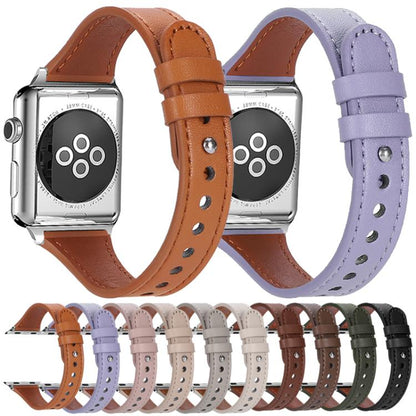 Bracelet de montre xDfind en cuir véritable à double anneau et rivet simple, For Apple Watch 42 / 44 / 45 / 46 / 49mm, For Apple Watch 38 / 40 / 41 / S10 42mm